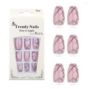 False Nails 24st/Box Black Line Short Ballerina Fake Nail Art Tips Press On Designs Display Full Cover Artificial Löstagbar