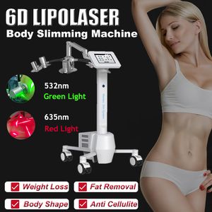 6D laserbantningsmaskin Viktminskning Fettbr￤nnare Cellulitreduktion Kropp Firmming 532nm 635Nm Red Green Laser Light Portable Beauty Equipment Salon Hemanv￤ndning