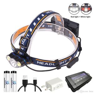 Super bright LED head lamps White light And Red light fishing headlamp 7 lighting modes flashlight Use 2 x 18650 batteries