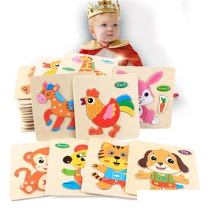 Baby Toy 24 Styletoddler Kids Cute Animal Puzzle in legno 15X15Cm Neonati Colorf Wood Jigsaw Giocattoli di intelligenza Animali Veicoli per Dhgtu