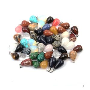 Sztuka i rzemiosło Natural Stone Charms Waterdrop wisiorek róża kwarc leczenie reiki kryształowy naszyjnik Kolczyki Kobiety moda biżuteria dhnhr