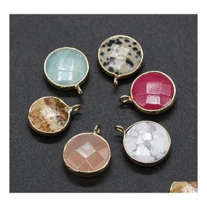 Arts And Crafts Faceted Flat Round Healing Turquoise Picture Stone Charms Rose Quartz Crystal Pendant Diy Necklace Women Fashion Jew Dhvyp