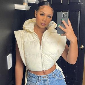 Women's Vests CNACNOO Women Tie Up Hollow Out Side Sexy Hooded Vest Parkas For Winter Spring Sleeveless Y2k Jacket Outcoats
