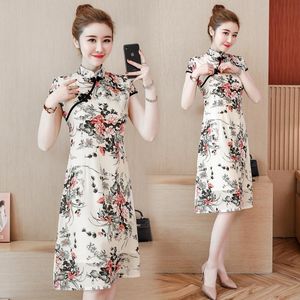 Ethnic Clothing Plus Size Summer Vintage Floral Print Short Qipao Women Fashion Daily Casual Improve Chines Cheongsam Dress Vestido De China