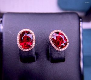 Stud Earrings E2022 Fine Jewelry Real 18K Rose Gold Red Tourmaline 3.2ct Gemstone Diamonds Studs For Women
