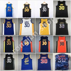 2022–23 Herren Basketball Stephen 30 Curry Trikots Weiß Blau Jersey Gelb Schwarz Hemden