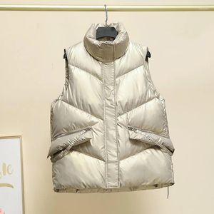 Gilet da donna Giacca corta Gilet Parka Imbottito in cotone Cappotto invernale da donna senza maniche Colletto alla coreana Casual Lucido Impermeabile Parka Cappotti