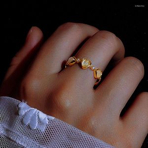 Eheringe Fashon Rosa Kristall Opale Liebe für Frauen Offene Einstellbare Niedliche Fingerring Braut Verlobung Romantische Schmuck Geschenk