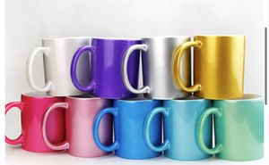 11 Unzen Sublimation Glitter Becher leere Kaffee Keramik Tassen personalisierte Wärmeübertragung Keramik DIY Weißwasserbecher Party Geschenk Getränkebecher 009