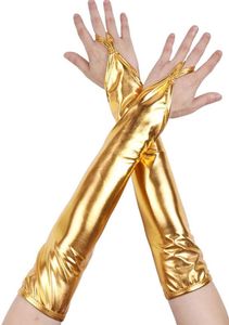 Metalik parmaksız eldiven kostüm aksesuarları dirsek uzun deri giyinme eldiven 80'ler Tatil Düğün Akşam Partisi Dans kıyafetleri gece kulübü opera Gümüş