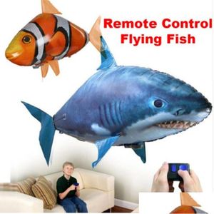 Electric/Rc Animals Electricrc Remote Control Shark Toys Air Swimming Fish Infrared Flying Balloons Clown Gifts Party Decoration Ani Dh3Br