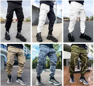 Mens Pants Spring And Autumn Workwear Fashion Brand Loose Straight Sports Pants Reflective Stripe Multi Pocket Tunic Trousers 6 Colours M-XXXL