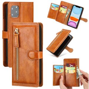 Zipper Credit ID Cresd Card Card Slot Flip Cover Purse Business Phone Case for iPhone 14 13 12 11 Pro XS Max XR Samsung S22 Plus Ultraの豪華なPUレザーウォレット電話ケースケース