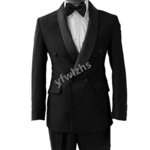 Wedding Tuxedos Double-Breasted Mens Suit Shawl Lapel Formal Business Mens Jacket Blazer Groom Tuxedo Coat Pants 2108