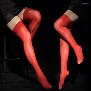 Men's Socks Sexy Men Candy Color Oil Shiny High Stockings Vintage Glossy Stocking Tight Shaping Elastic Overknee Plus Size F8