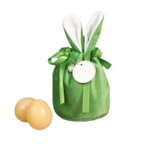 Påskförvaring Bunny Påsar present Candy Baskets Takstring Easter Basket Kids Long Ear Rabbit Bag Party Wedding Decor Plush Egg Pouch Handväska