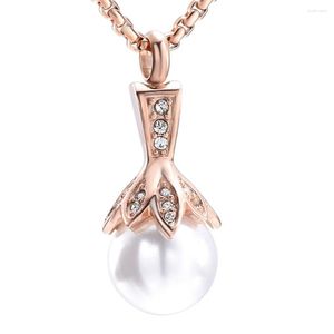 Pendant Necklaces Hold Big Pearl Cremation Urn Necklace Stainless Steel Women Keepsake Ashes Locket With Silver& Gold Color Crystal