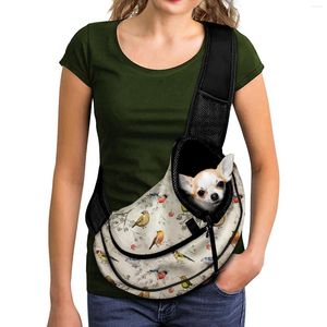 Dog Car Seat Covers Cute Birds Pattern Pet Dogs Cats Carrier Shoulder Bag Outdoor Travel Portable Mesh Pets Crossbody Sling Bags Accessories