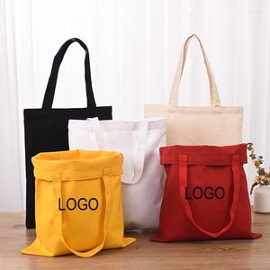 Borse portaoggetti Borsa tote in tela di cotone durevole con logo personalizzato imballata con loghi per la promozione Fare la spesa riutilizzabile ecologica