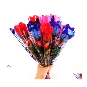 Decorative Flowers Wreaths Led Light Up Rose Flower Glowing Valentines Day Wedding Decoration Fake Party Supplies Decorations Sima Otp4O