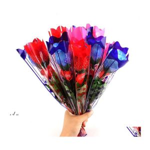 Dekorativa blommor kransar Led Light Up Rose Flower Glowing Valentines Day Wedding Decoration Fake Party Supplies Decorations Sima OTP4O