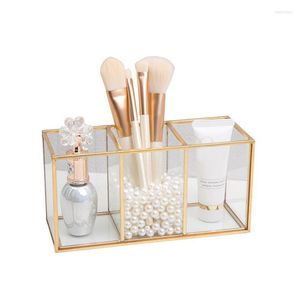 Storage Boxes Cosmetic Brush Holder Transparent Cosmetics Container Ring Pencil Lipstick 3 Compartments Glass Makeup