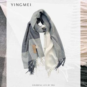 Yingmei Wool Blended Checker Scarf thickened in autumn and winter warm gray with shawl outside dualuse mens winter scarf