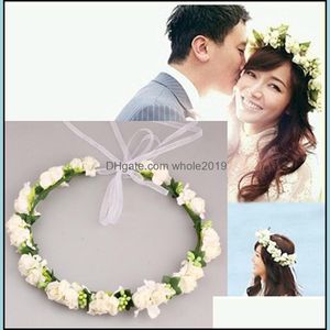 Headbands Wreath Artificial Flower For Women Girls Floral Tiaras And Crowns Bride Bridal Wedding Garland Hair Jewelry Drop Delivery Otqol