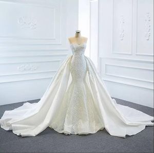 2in1 Abiti da sposa a sirena con strascico staccabile 2023 Applique a cuore Corsetto con lacci Abito da sposa principessa robe mariee