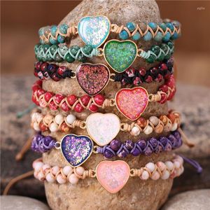 Cazibe bilezikler boho bling heart jasper boncuklu örgülü doğal taş yoga dostluk sevgisi hediye mücevher toptan damla