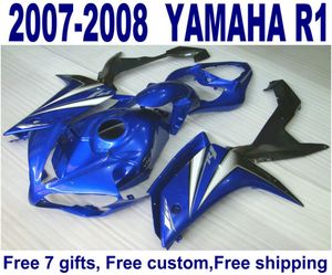 ABS Full Fairing Kit för Yamaha YZF R1 2007 2008 Blue Black Bodykits YZFR1 07 08 FAIRINGS SET ER352072919