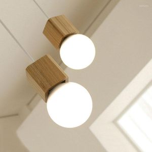 Lampade a sospensione Semplicità moderna LED E27 Luce in legno Lampadario per sala da pranzo creativa nordica Lampada da comodino quadrata Illuminazione per interni Deco