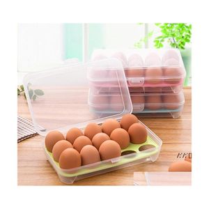 Другое организация кухни для хранения пластиковой ящик для яиц Организатор Организатор Хранение 15 яичных контейнеров открытые портативные контейнерные коробки PA OTHL8
