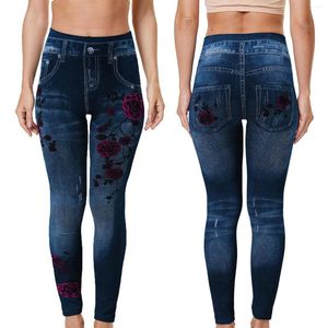 Active Pants Roll Down Yoga For Women Quick Dry Ladies Jeans Pant Faux Denim Soft