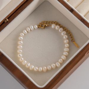 Charm Bracelets Minar Arrival Freshwater Pearl Bracelet For Women 18K Gold PVD Plated Stainless Steel Beaded Accessories