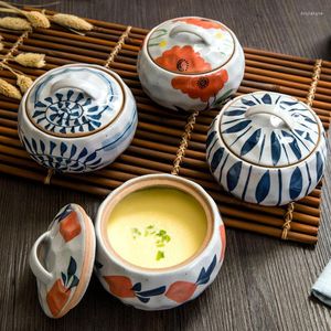 Ciotole Ciotola per stufato in ceramica in stile giapponese con coperchio Zuppa Pentola per uova al vapore con acqua Tazza per nido d'uccello Personalizzazione domestica