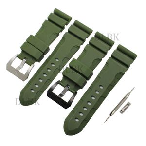 Watchband 24mm 26mm toka 22mm Erkekler Bant Yeşil Dalış Silikon Kauçuk Kayış Spor Bilezik 2684 için Paslanmaz Çelik Pim Tokası