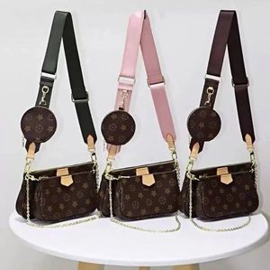 Yüksek kaliteli üç parça set omuz çantası m44823 kadın çantalar çapraz cüzdan çanta haberci çantaları çanta çiçekler tasarımcıları pu deri çanta kahverengi çiçek