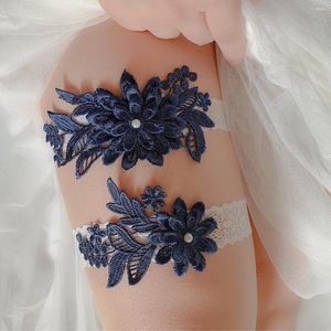 Başlıklar gelin jartiyer mavi dantel batı düğün malzemeleri elastik bacak halkaları dekorasyon seksi zarif