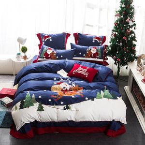 寝具セットサンタクロース刺繍セットクリスマスベッドリネンエジプトのコットンシート布団カバー枕カバーツインクイーン
