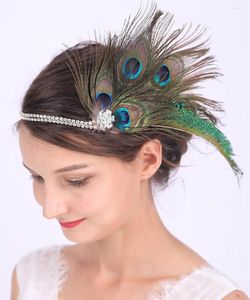 Nakrycia głowy Chic Peacock Feathers Emphemian Hair Band Akcesoria Wedding Akcesoria Bride Festiwal Party Festival dla kobiet