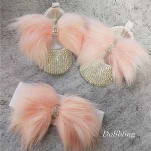 Buty sportowe Dollbling struś piórko Zima kryształ balerina opaska na głowę królowa lśniący diament miękki różowy niemowlę rodzinę po sukienkę