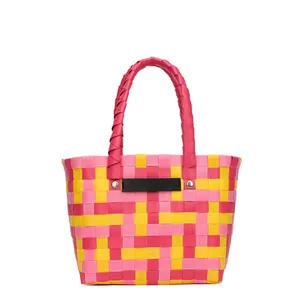 Woven Vegetable Basket New Large Capacity Colorful Personality Women's Portable vegetable basket woven bag online Red portable beach