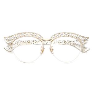 Cubojue Cat Eye Pearl Women Glasses Clear Lens Transparent Fashion Eyeglasses Frames Woman Half Frame Spectacles Eyeglass Ladies278q
