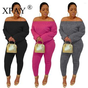 Kvinnors tv￥bitar byxor Kvinnor Solid Color Knit Suit Fashion Casual Sweater Two-Piece Set x10805