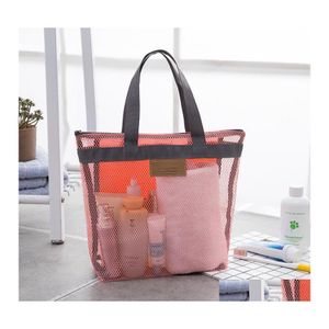 Storage Bags Portable Mesh Transparent Toiletry Handbag Large Capacity Cosmetic Organizer Outdoor Travel Beach Bag Makeup Tote Wvt15 Dha8S