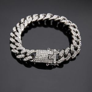 Modne męskie bransoletki 14k złote łańcuchy kubańskie link bransoletka punkowa biżuteria biżuteria srebrna kolor dhinestone design dla prezentów295d