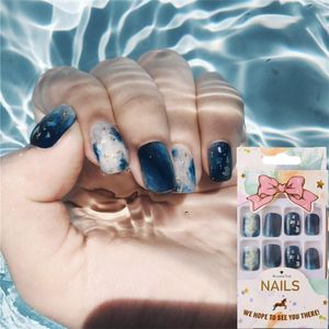 Unghie finte 24 pezzi/scatola Strumento per manicure artificiale staccabile Copertura completa Punte per unghie finte indossabili Testa rotonda oceanica