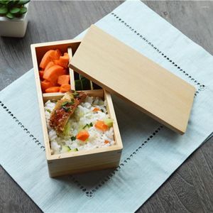 Ужинать наборы посуды японская коробка суши натуральный деревянный обед три сетки прямоугольные дерево бенто для пикника студенты офис подарок