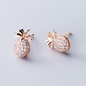 Kolczyki stadninowe modne ananasowe ucho owocowe s925 srebrny kryształ dla kobiety proste przyjaźń dziewczyny biżuteria prezentowa